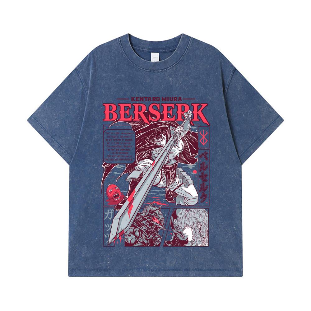 

275 GSM Washed T-shirts 100% Cotton Berserk V1 Guts Print Unisex Heavy Cotton T Shirt 2XL королівський синій колір