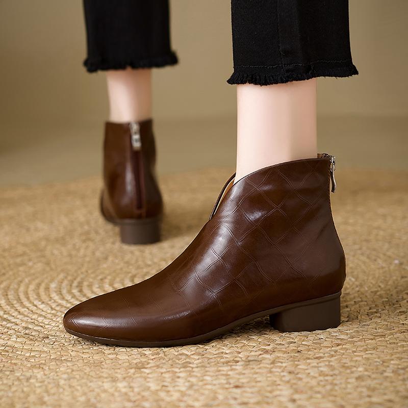 

Мода 2025 Осень/Зима Женские Ботинки Натуральная Кожа Женская Обувь Острый Носок Массивный Каблук Обувь Ботильоны Современные Челси 34