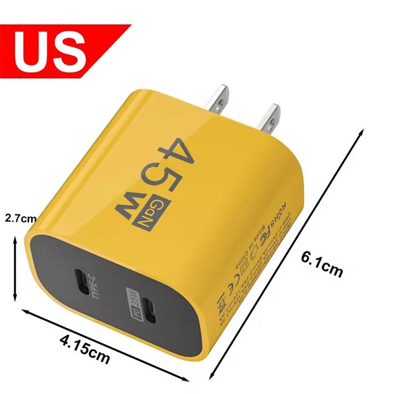 45W GaN Dual PD Charger Fast Charging USB Adapter For iPhone 15 iPad Samusng Huawei Tablet Laptop USB-C Quick Charge Plug