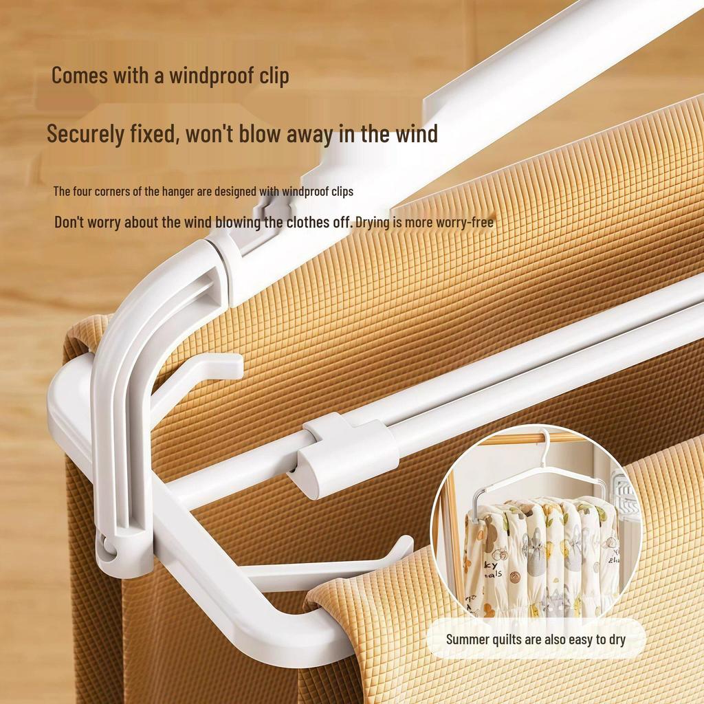 Retractable Windproof Quilt and Clothes Drying Rack, Quick-Drying and Space-Saving for Balcony Use.