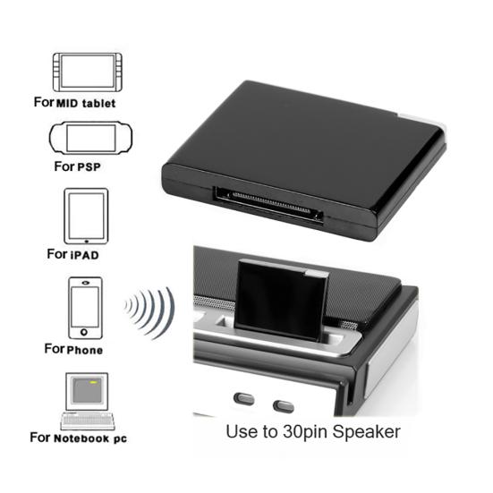 Adaptateur récepteur de musique Bluetooth A2DP pour haut-parleur de station d'accueil iPhone 30 broches