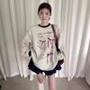 Cat Printed Bow Decoration Woman Hoodie Round Neck Women's Long Sleeved Pullover Tees Autumn Casual Loose Female Fashion Top