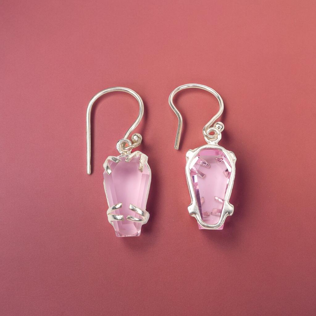 Morganite Gemstone 925 Sterling Silver Jewelry Handmade Earrings 1.45" For Women EE-129-9