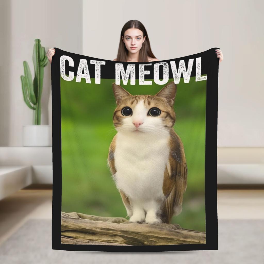 Hello Meowl CatOwl  Blanket Flannel Decoration  Multi-function Ultra-Soft Throw Blankets for Bed Couch Bedding Throws