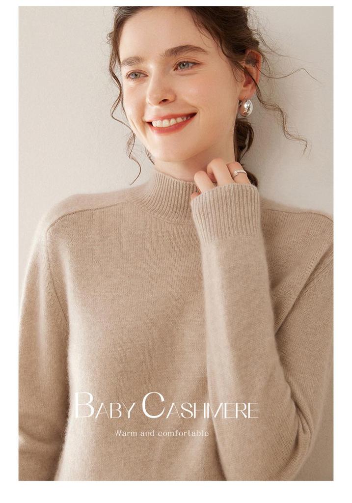 Women's Soft Cashmere Turtleneck Sweater - Solid Color, Loose Fit, Slimming Design for Autumn & Winter