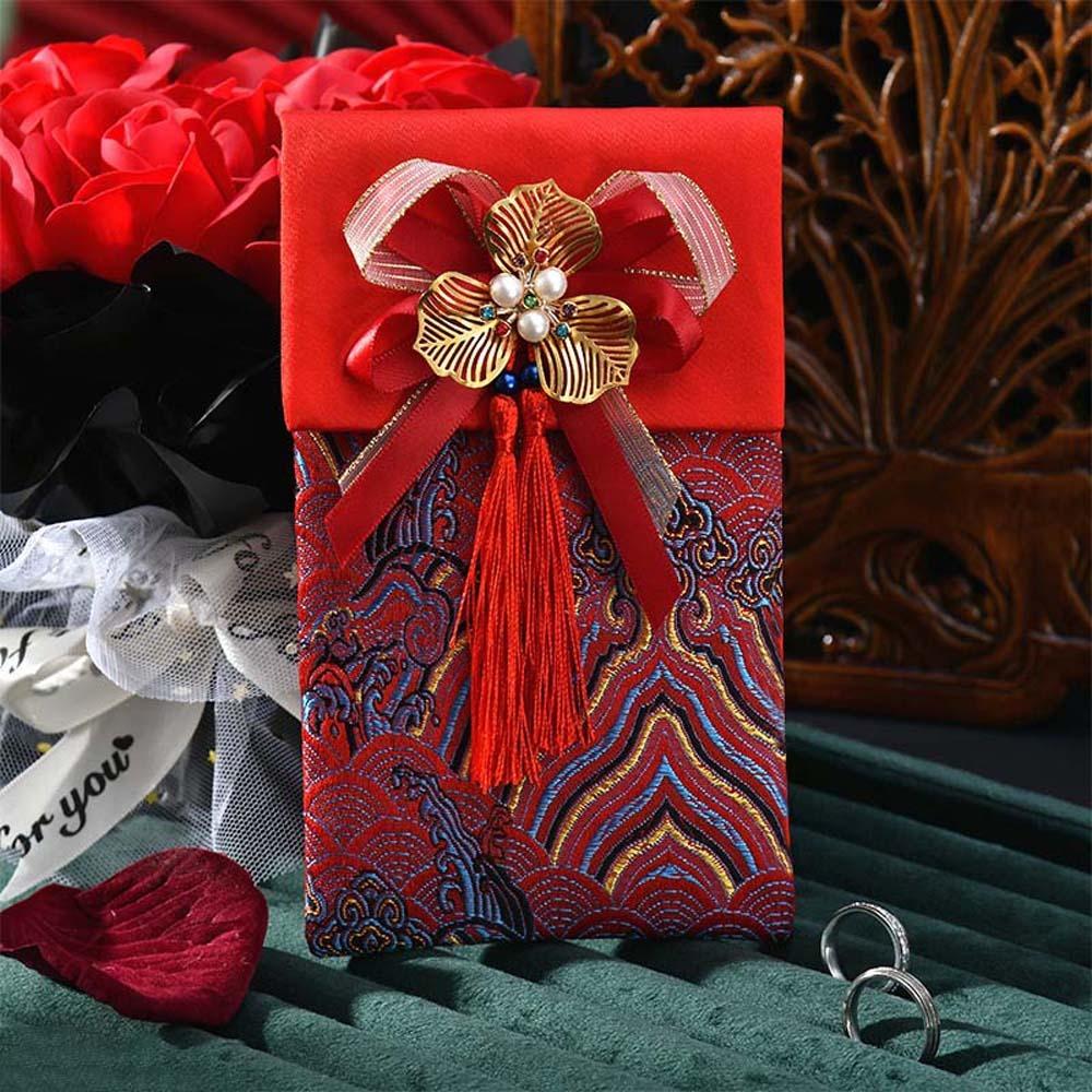 New Year Blessing Words 2025 Money Pocket Brocade Cloth Tassel New Year Money Bag Chinese Wedding