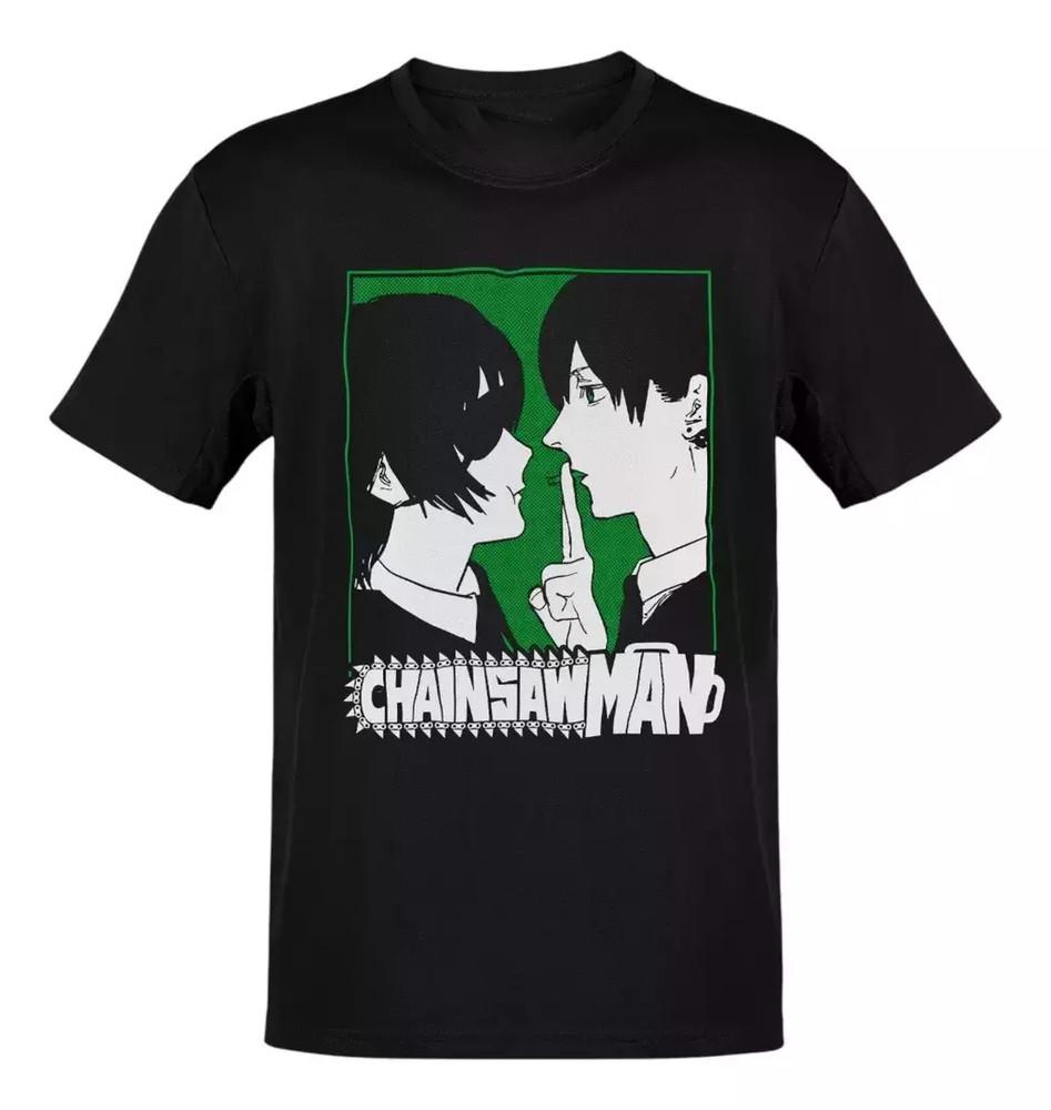 Anime Chainsaw Man Himeno Aki Panel Verde Logo Blanco T-Shirt Size S-5XL Unisex T-Shirt S
