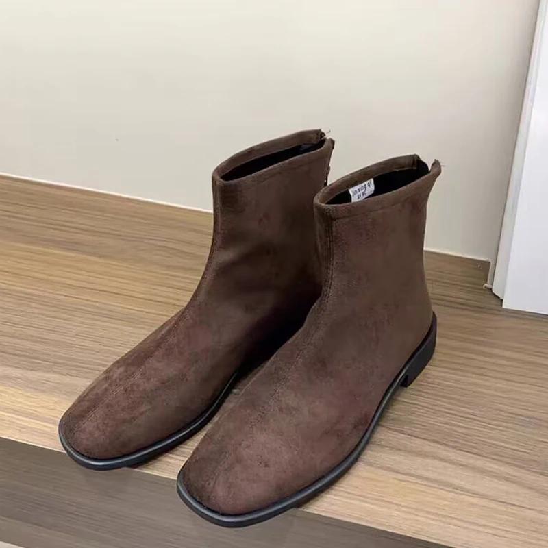 

Женские кожаные ботильоны, элегантные массивные туфли, женская тенденция 2025 года, модные зимние новые зимние низкие каблуки, мотоциклетные ботинки Mujer Botas 39