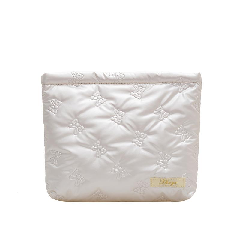 Bow Print Quilting Cosmetic Bag Hand-held PU Korean Style Makeup Bag Handbag Makeup Bags Multifunctional Storage Bag