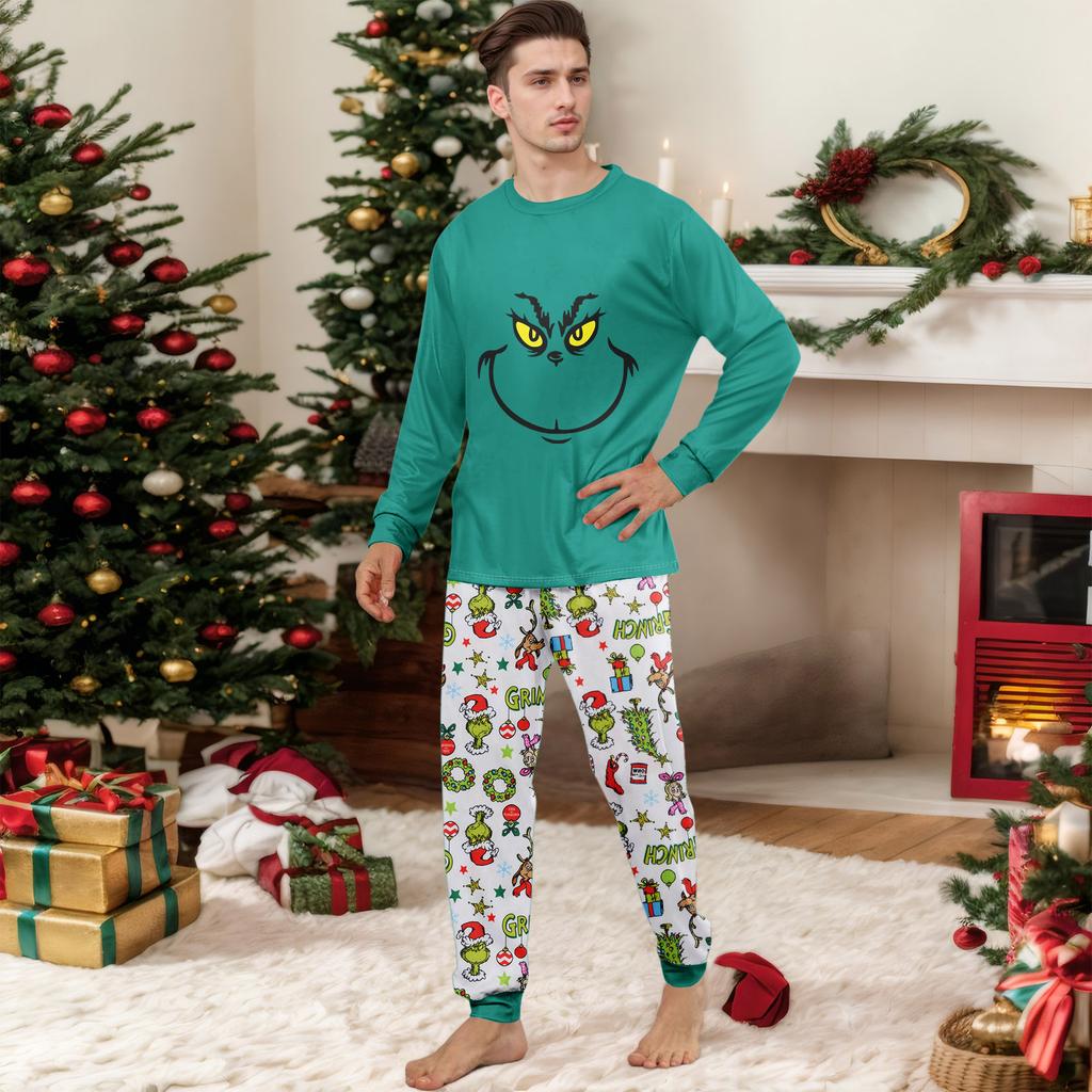 Print Cute Family Set Pajamas, Home Clothes, Family Set Long Sleeve Top Pants Set