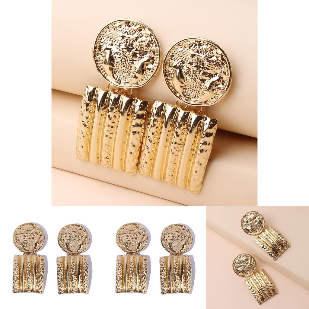 Contemporary Geometric Gold Metal Earrings With Relief Design For Business And Formal Events