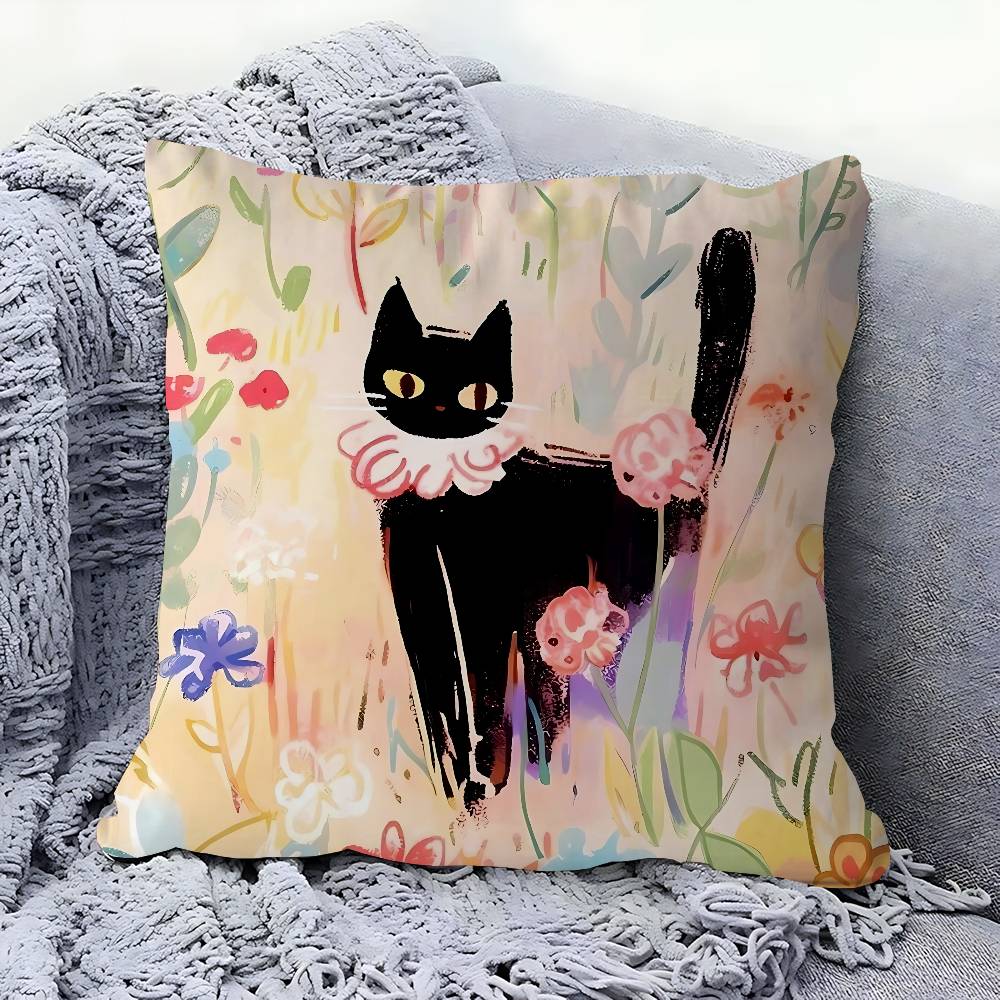 Cute Cartoon Cat Pillow Gift Home Office Decoration Bedroom Sofa Car Cushion Cover Case 45x45