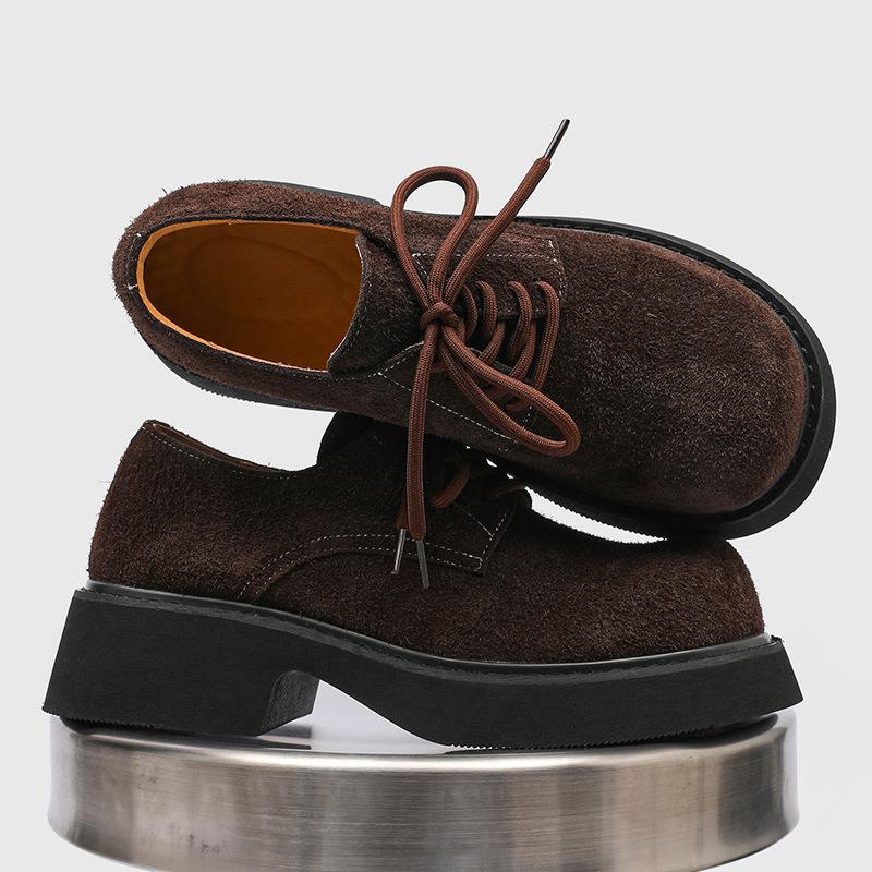 Low-top thick-soled round-head casual shoes Derby shoes personalized 92332 long-haired black, brown, blue, green-J