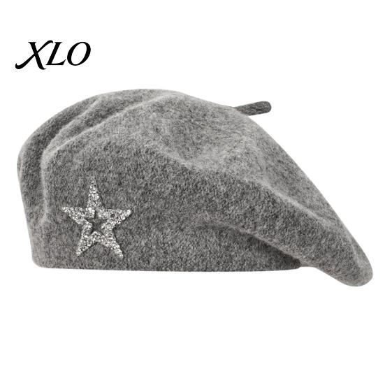 Women Knitting Hat Knitted Beret for Fall Winter, French Style Artist Cap with Rhinestone Star, Stretchy Solid Color Decorative