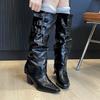 Women Western Cowboy Boots Fashion Pointed Toe Long Booties Ladies Elegant Thick Heel Shoes Winter Removable Women's Footwear