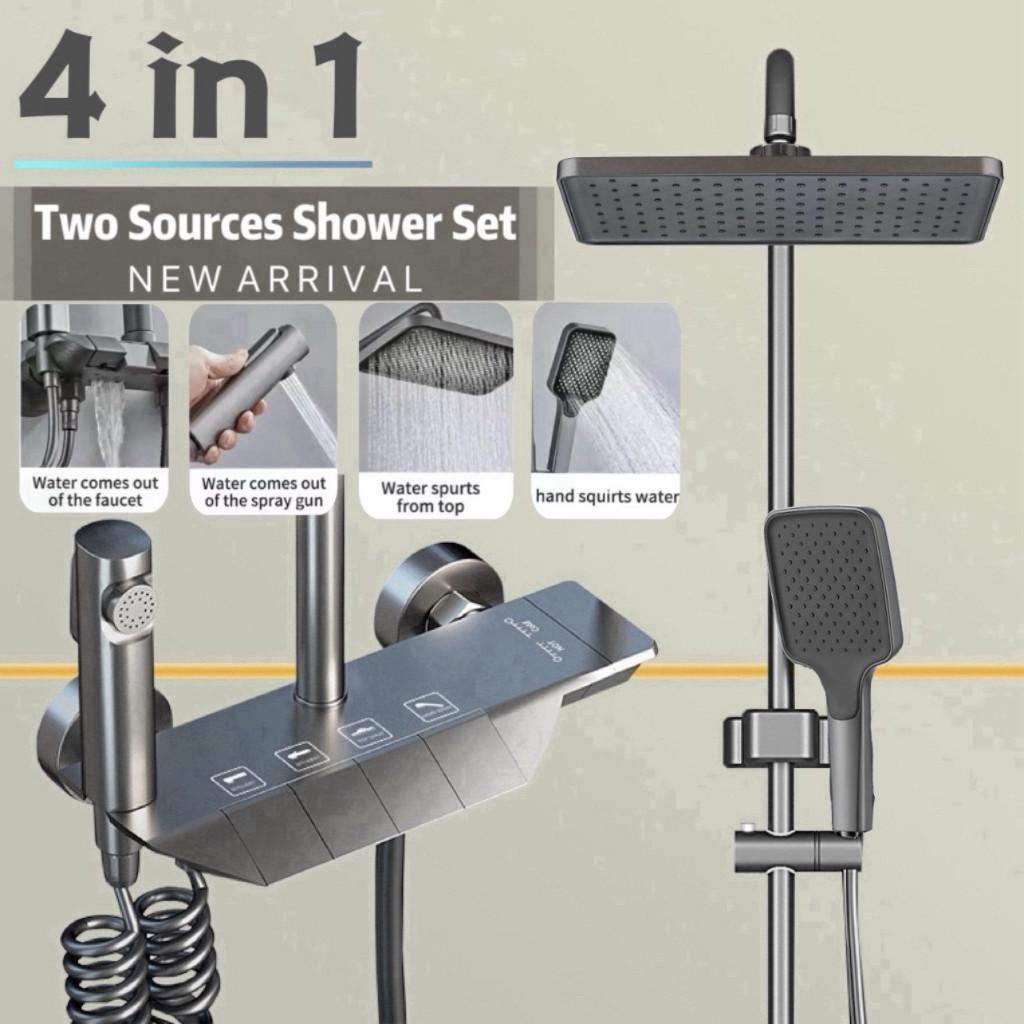 Bathroom Stainless Steel Water Heater Wall-mounted High-pressure Shower System Four-in-one Square Piano Key Shower Set