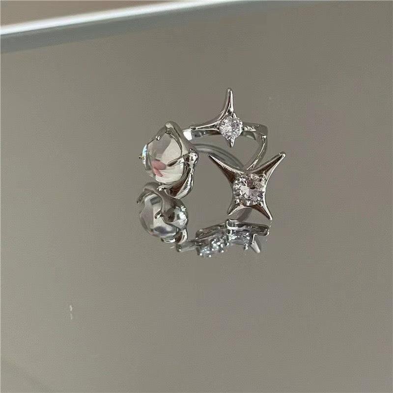 Zircon Opal Moonstone Ring Set: High-End Korean Design with Gemstone and Diamond Accents.