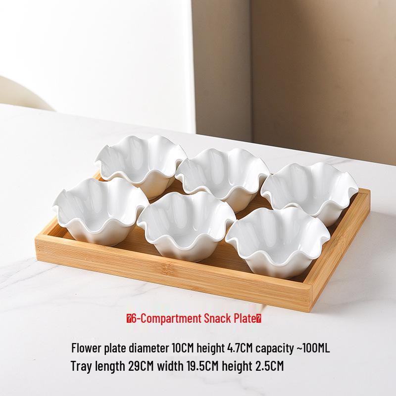 Flower-Shaped Ceramic Snack & Dessert Plate with Compartments for Fruit and Afternoon Tea