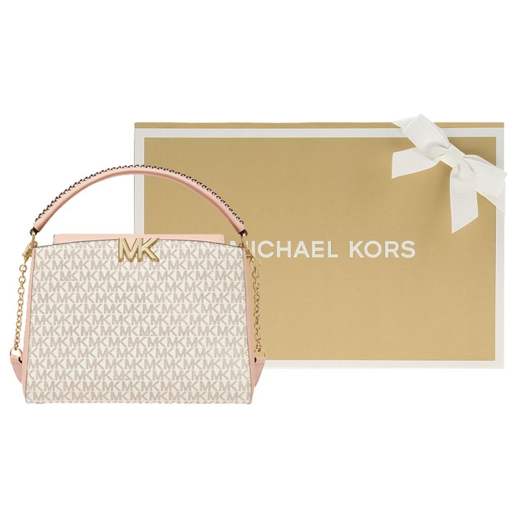 Michael Kors Karlie Vintage Monogram Logo Color Block Leather Shoulder Bag Women handbags Vanilla-White Pink 30F1GCDS2B-173