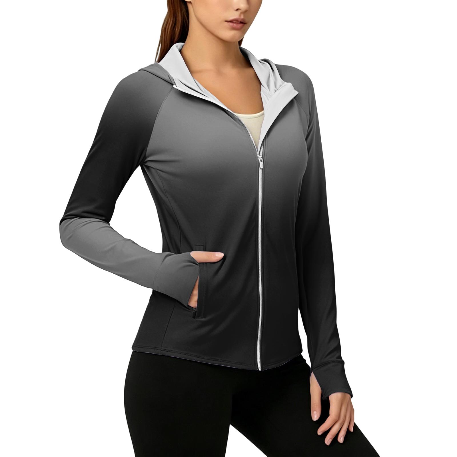 

Women s Fashion Zip Up Hooded Long Sleeve Jacket With Gradient Print & Pockets S чорний