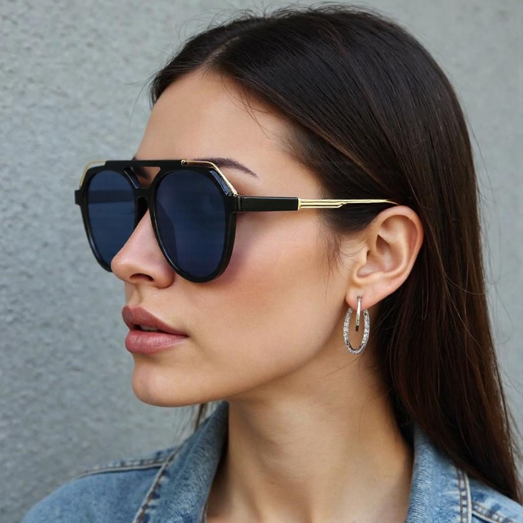 Vintage Sunglasses For Women Colorful Gradient Lenses Fashionable Glasses Double Bridge Glasses Metal Decoration For Men Women