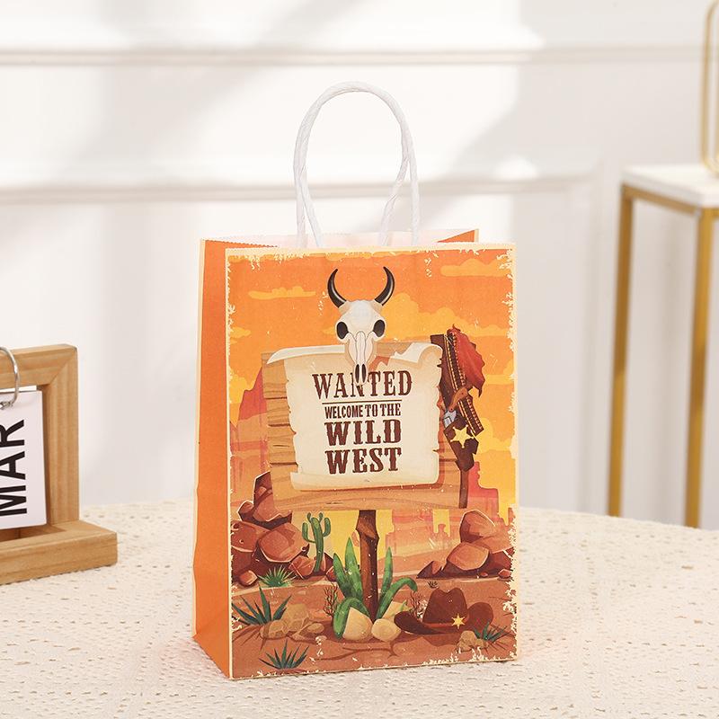 StoBag, CowBoy Wild West Gift Bags, Eco-Friendly Kraft Paper, for Packing Goodies, Party Supplies, Birthday Treat, 12/30pcs