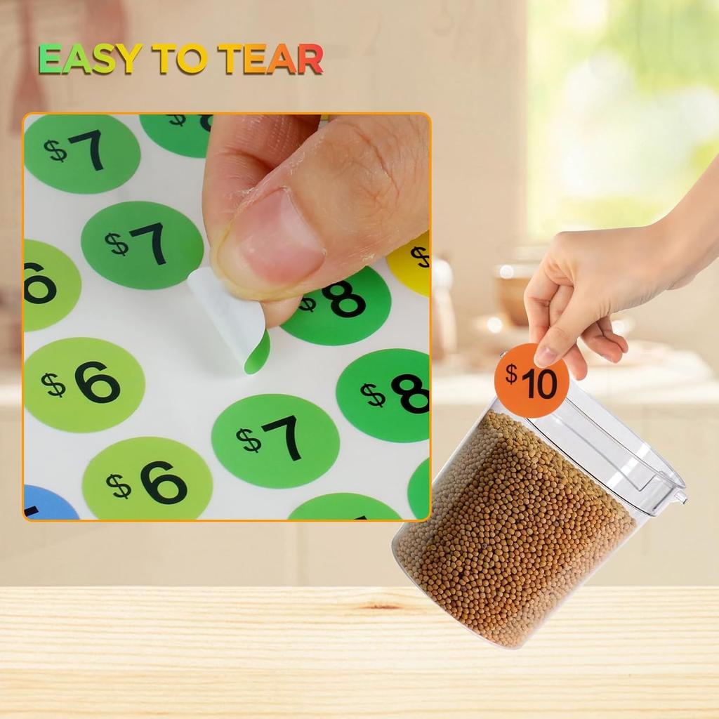 AZUREAL Price Stickers 3072P, Round Yard Sale Price Stickers 3/4 Inch, 16 Colors Garage Sale Stickers Multiple Denominations for Retail, Flea Markets