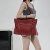 Large Leather Tote Bag with Front Zip Pocket and Adjustable Straps Stylish Women's Everyday Shoulder Bag
