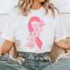 Breast Cancer Awareness Shirt Pink Ribbon Floral TShirts Support Cancer Fighter Womens Clothing Breast Cancer Survivor Tops