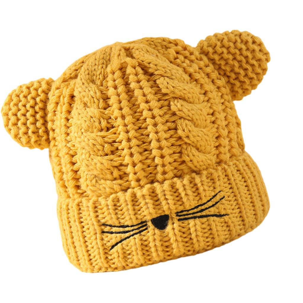 Winter Cartoon Kitten Knitted Hat Kitten Ear Beanies Headwear Hat for Kids Headwear with Embroidered Whisker