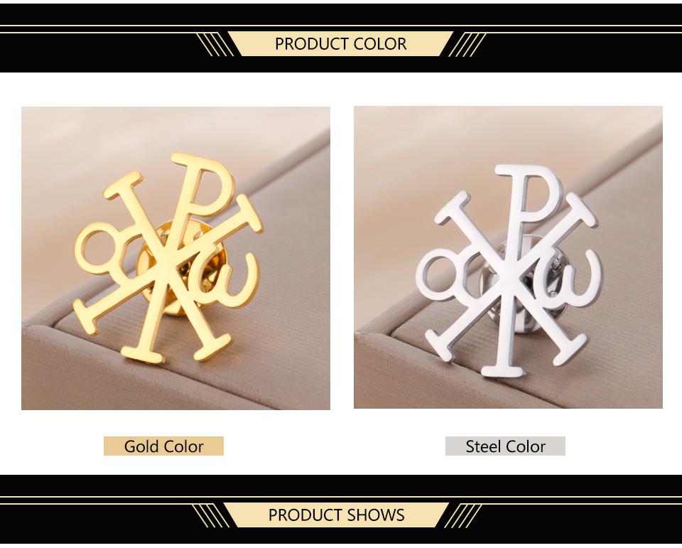 Dawapara Chi Rho Cross Brooch Pins Christogram Greek Symbol Religious Jesus Christian Jewelry Stainless Steel