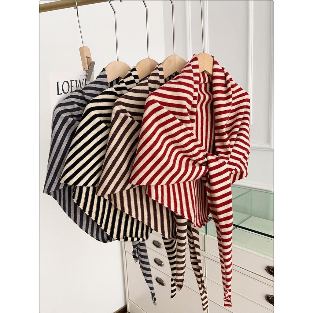 Korean Trending Wool Blend Striped Knitted Shawl/Scarf for Women - Versatile Autumn/Winter Accessory