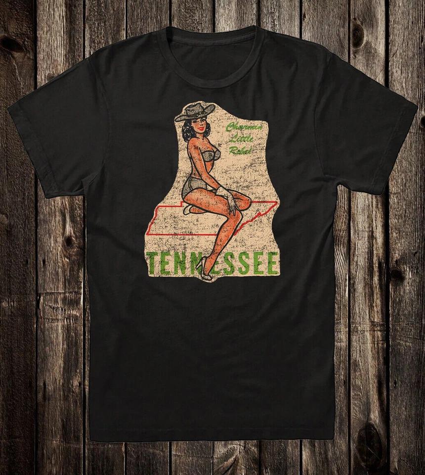 Retro Travel Tee T Shirt Souvenir Tennessee State Charming Lil Rebel Pinup Girl 4XL