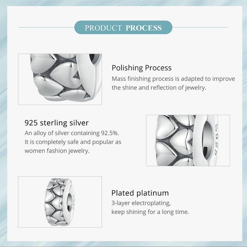 WOSTU Mărgele de oprire cu model de inimă retro din argint 925 pentru femei Brățară și brățări Bijuterii DIY