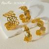 JUSTOP Retro Wide Stainless Steel Gold Open Flower Leaf Bracelet
