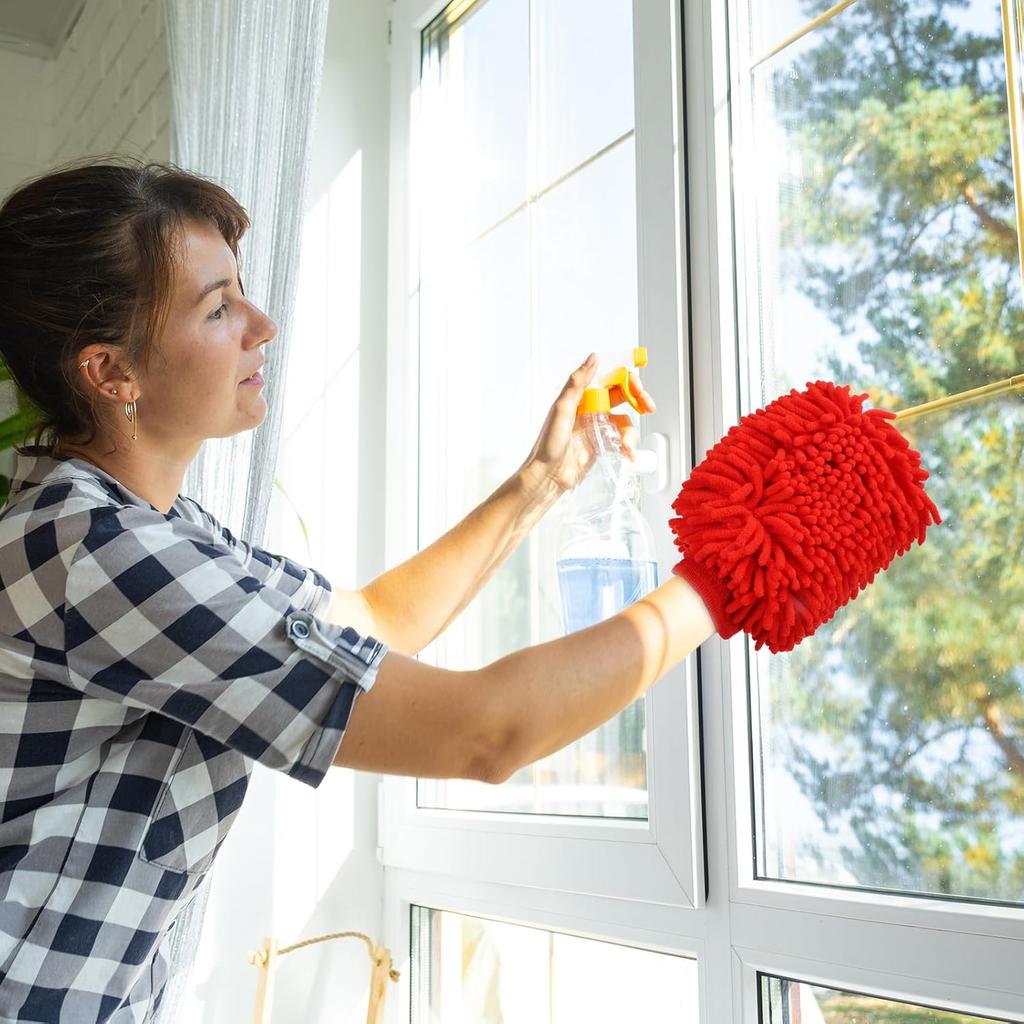 HARFINGTON 4pcs Chenille Microfiber Car Wash Mitts 9.8" x 7.9" Scratch Free Wash Gloves Absorbent Double Sided Plush Cleaning Drying Mitts for Car