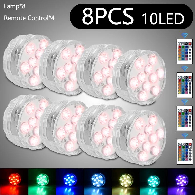10Led RGB Dive Fish Light LED Underwater Lamp Remote Control Swimming Pool Light Portable Battery Operated For Vase Aquarium