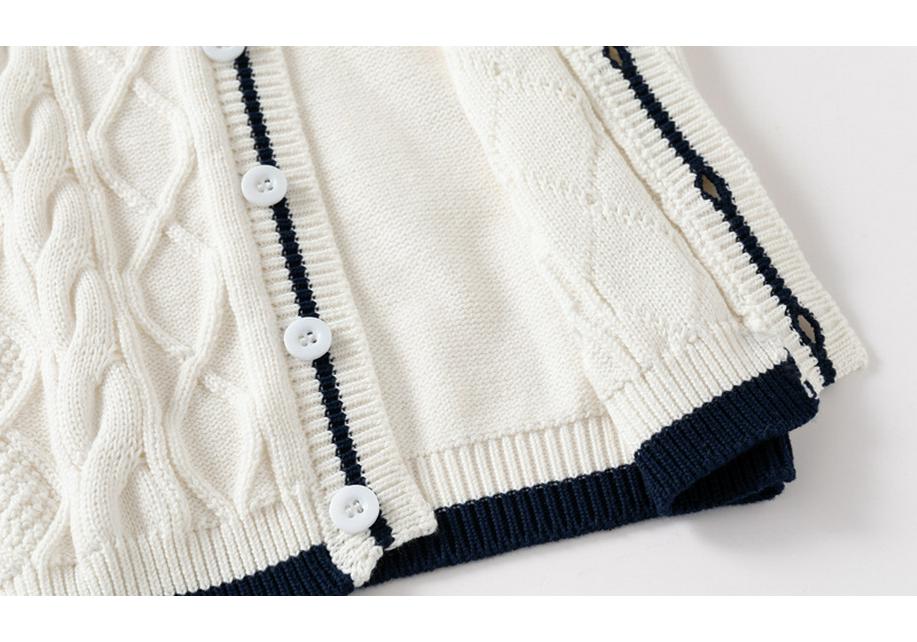 KuaJing Boys' Spring 2025 Thick Cotton Knit Cardigan Sweater, European & American Style, Single Layer, Open Front