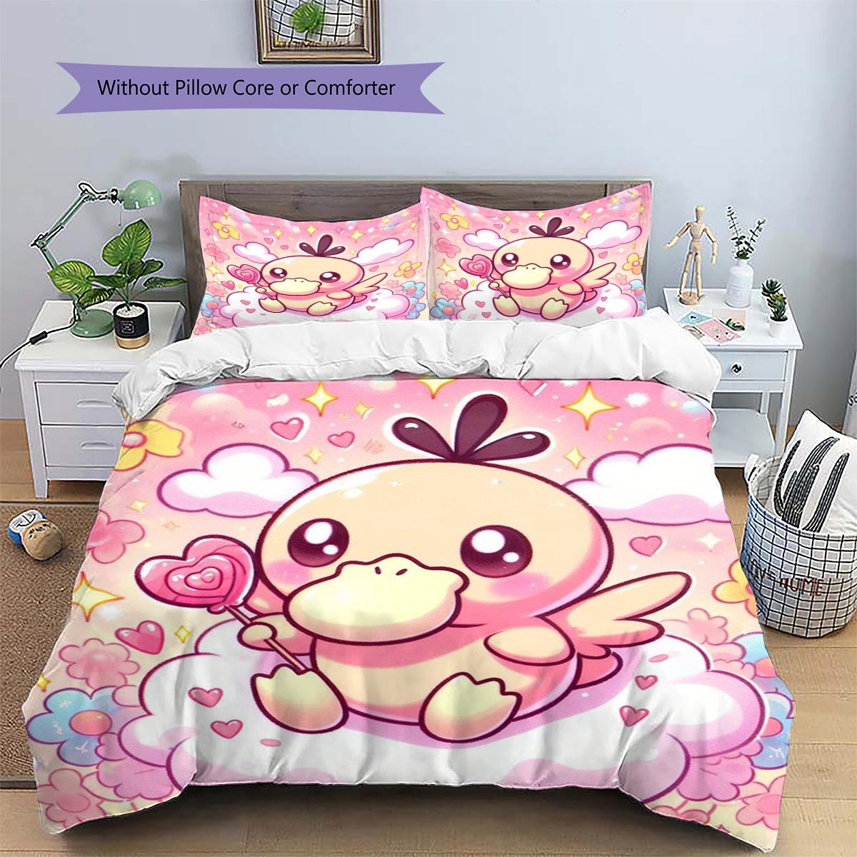 

CartoonPokemon Patterned Pillowcase & Duvet Cover Set Anime Graphic Stylish Bedding for Bedroom Decor Best Present.-TING 135x200cm