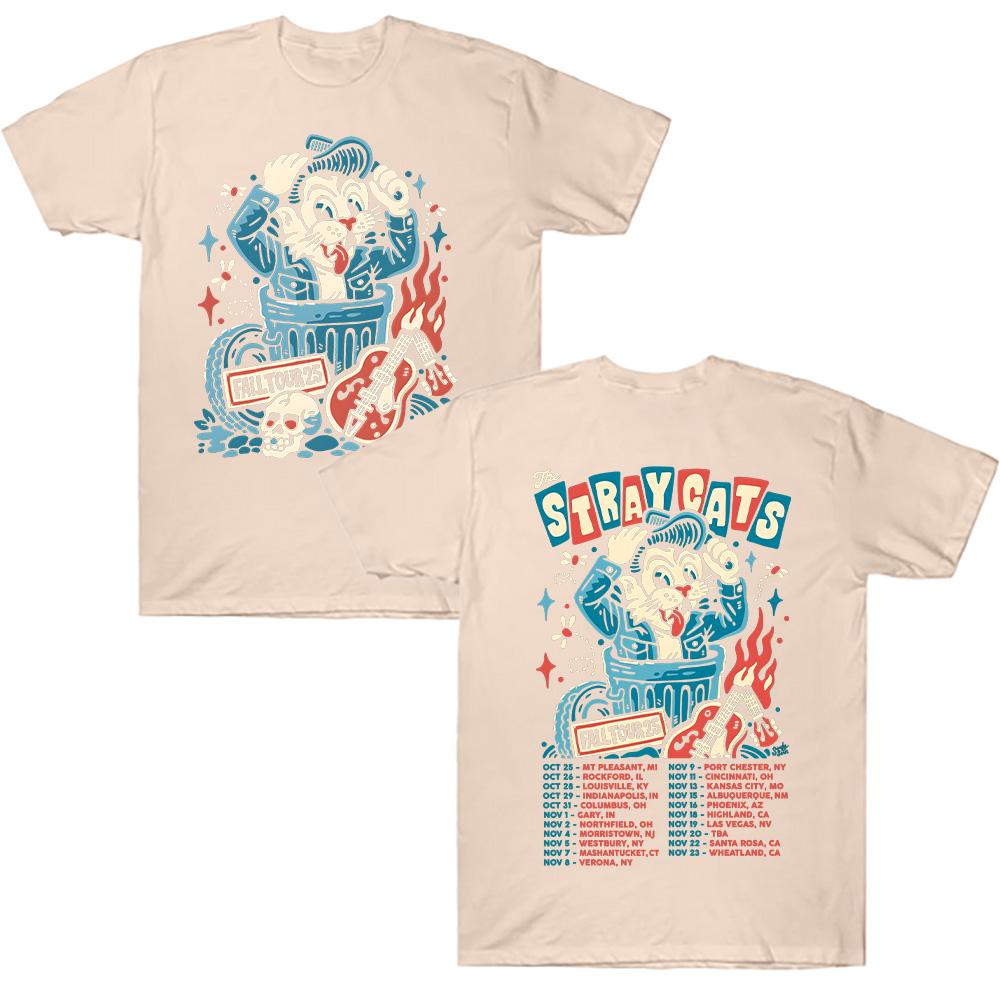 The Stray Cats Podzimní turné 2025 Tričko Rocková kapela Stray Cats Grafická trička Dámská Pánská Vysoce kvalitní bavlněné oblečení Streetwear Top