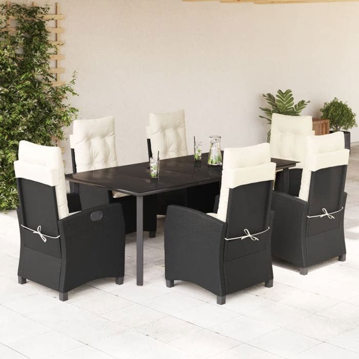 VidaXL Garden Dining Set with Cushions 7 Pcs, Table and Chairs with Adjustable Backrest, Outdoor Furniture, 3212739