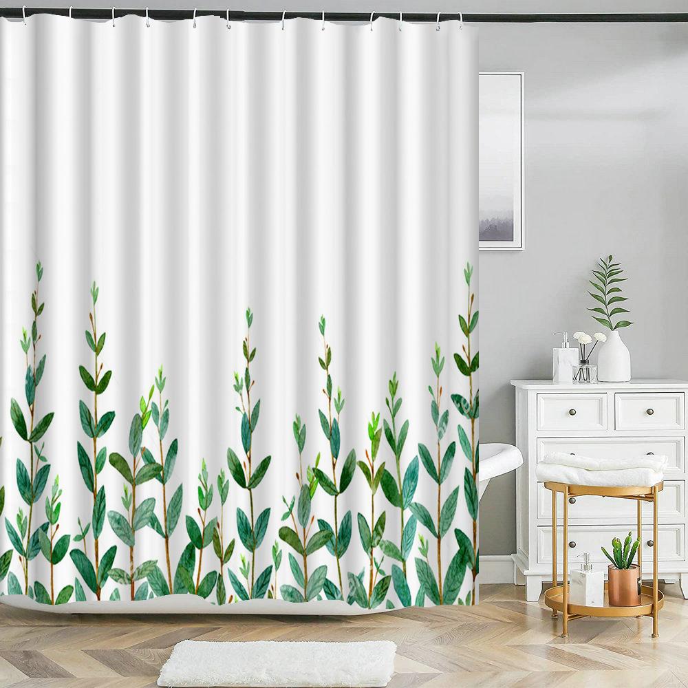 High Quality Green Plant leaves Fabric Shower Curtain Waterproof Monstera leaf Bath Curtains for Bathroom Decor with Hooks