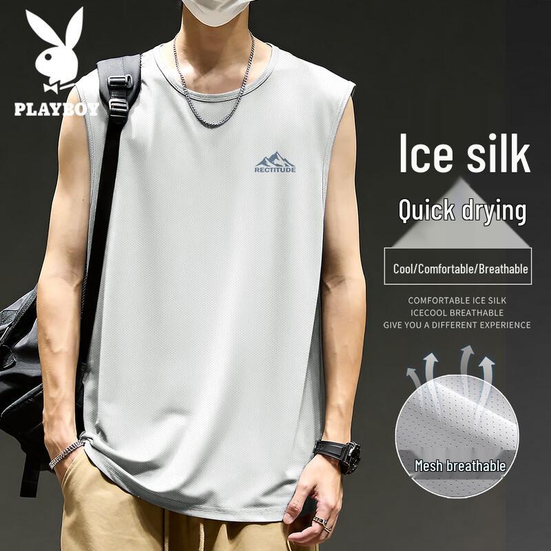 PLAYBOY Men s Ice Silk Quick-Dry Sleeveless T-Shirt XL