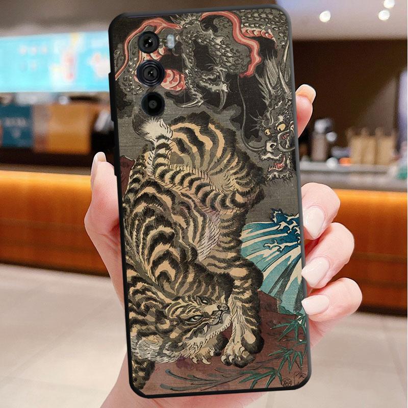 Case For Motorola Edge 50 40 Pro 60 50 40 30 Ultra Neo Fusion G85 G72 G53 G54 G84 G13 G32 Ukiyo-e Art Panther Leopard Tiger