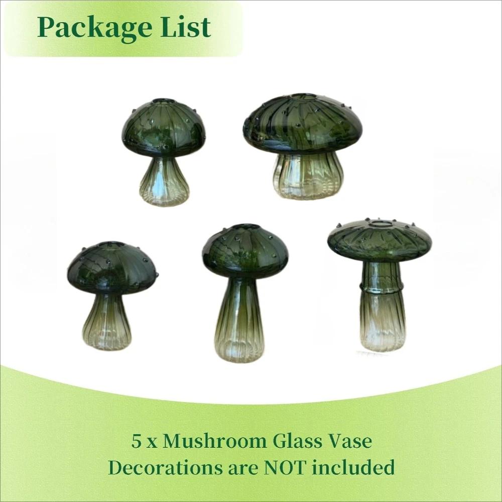 5Pcs Glass Mushroom Flower Vase Cute Colored Glass Vase Unique Bud Small Vase Flowers, Aesthetic Decorative Vases for Home Decor
