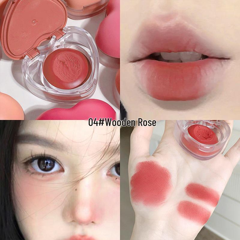 Gege Heart-Shaped Lip & Cheek Duo: Long-Lasting Matte Blush & Lipstick In Korean Style