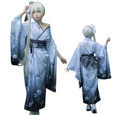 Yukata Kimono Plus Cosplay Japanese Gray R-Dream Women's Set, Yuki-onna, Size, Costume, Style, Yukata, Halloween, Festival, (Size Small)