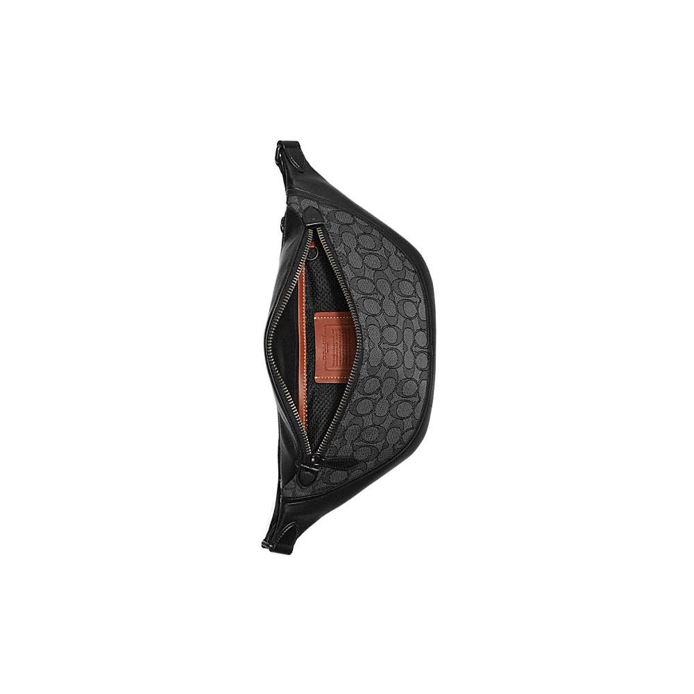 Coach Black Signature Canvas Leather Trim Large Belt Bag Fanny Pack for Daily Use