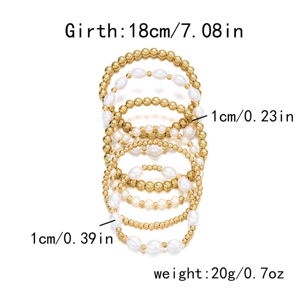 Trendy Hand-Woven Rice Bead Pearl Bracelet Set for Women
