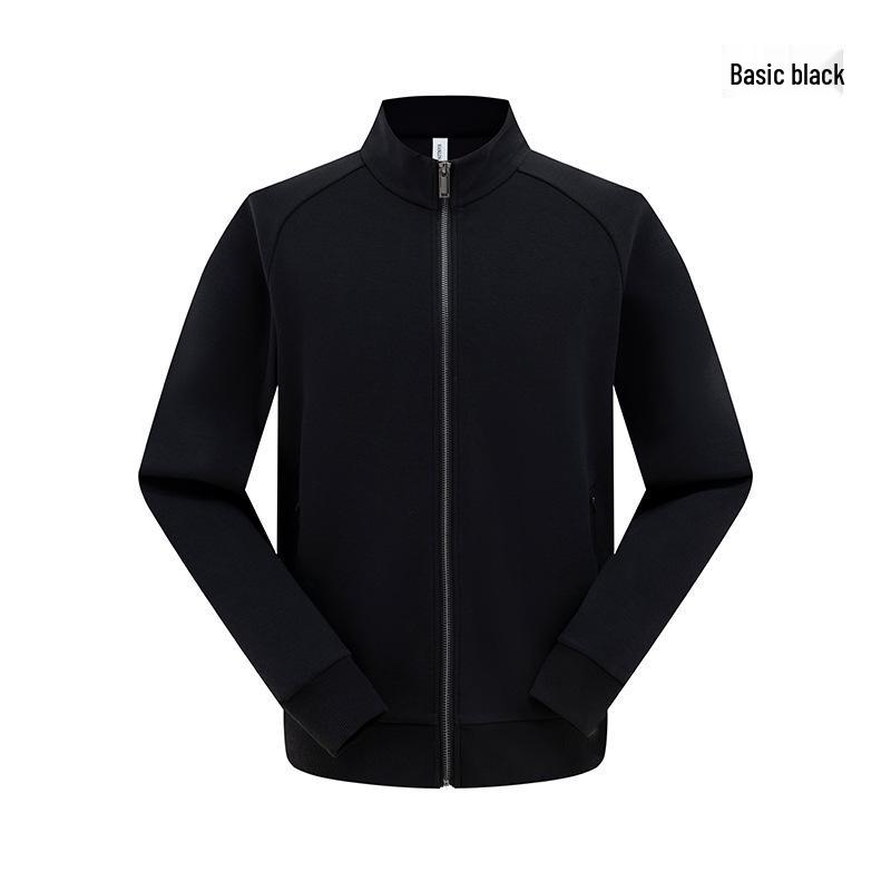 Men's Customizable Zippered Stand-Up Collar Hoodie with Double-Sided Jacquard Logo Print
